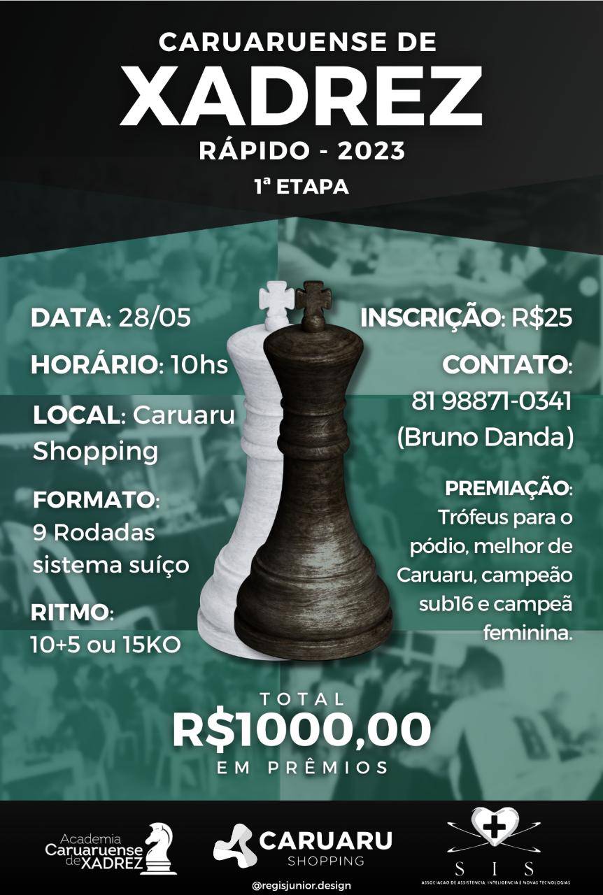 Campeonato Caruaruense de Xadrez Rápido abre inscrições; veja como